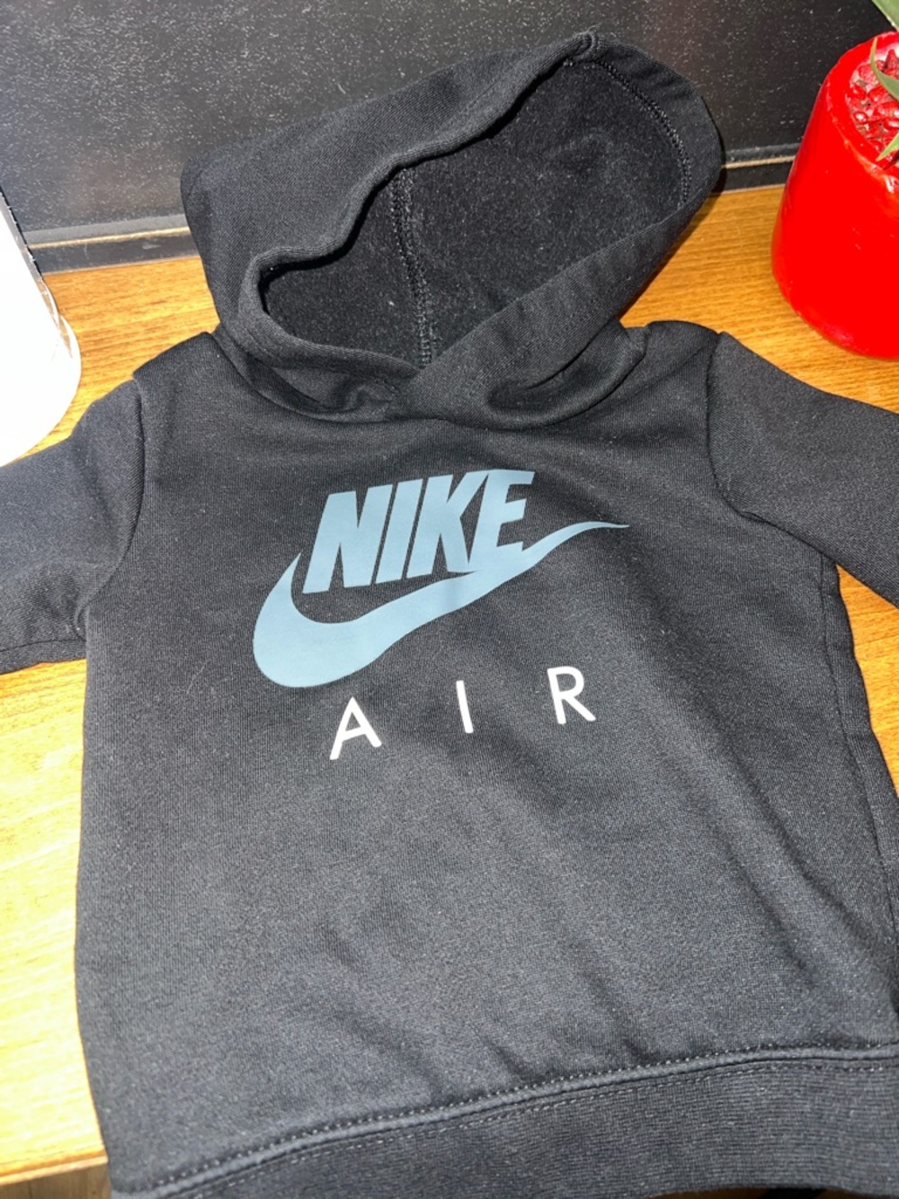 Kids Nike Black Hoodie with Gray Blue Nike Air Logo